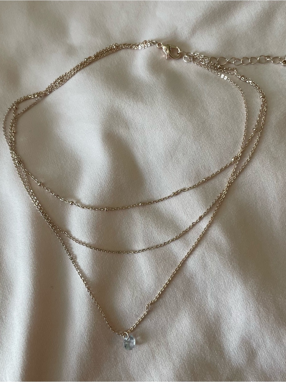 Delicate Layered Rose Gold Necklace with Crystal Pendant